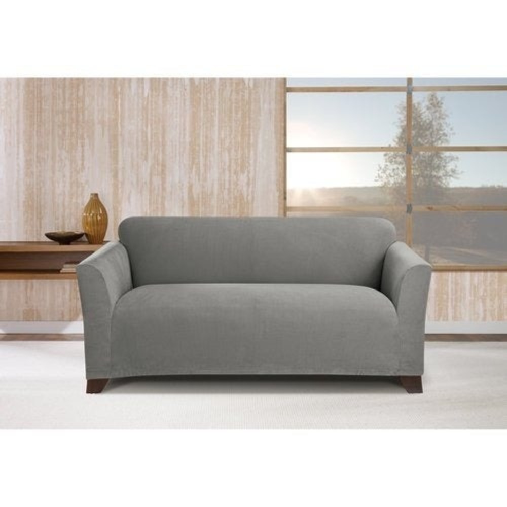 Sure Fit Morgan Stretch Loveseat Slipcover Carbon Gray 1 Piece Box Cushion NEW